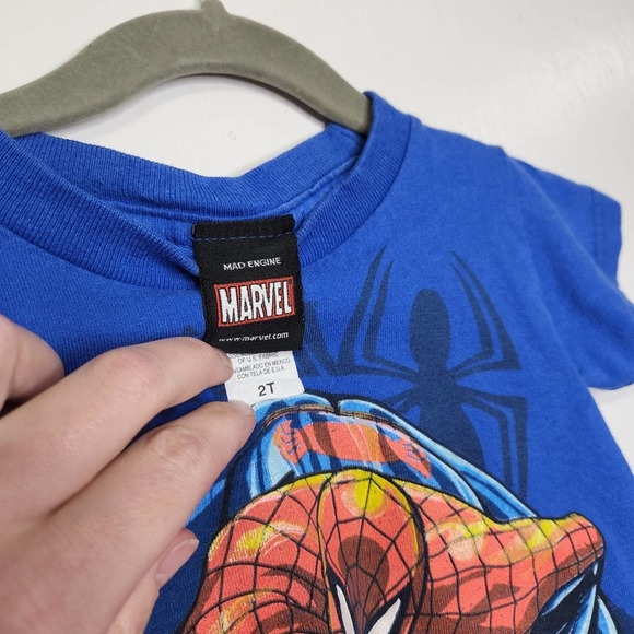 Vintage Marvel Mad Engine Spiderman Youth Kids 2T Shirt Blue Cartoon Promo - Picture 3 of 4